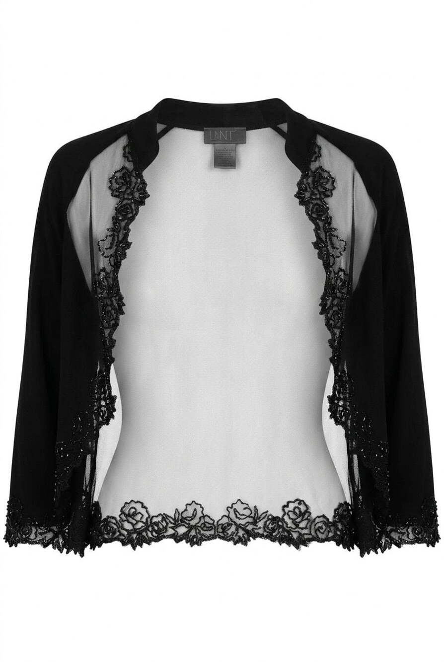 JmD New York Black Sheer Beaded Lace Bolero Shrug One Size #247